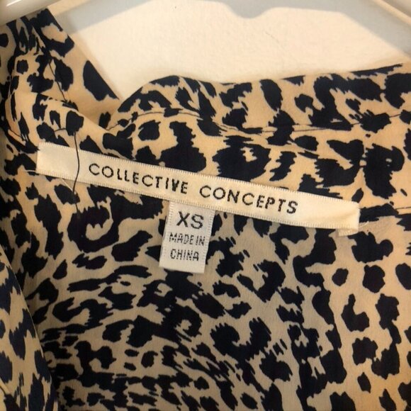 COLLECTIVE CONCEPTS Cream Beige Navy Blue Cheetah Leopard Animal Shirt Dress XS - Picture 5 of 10